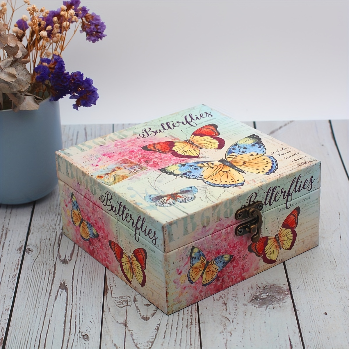 Vintage Butterfly Pattern Wooden Jewelry Organizer Box